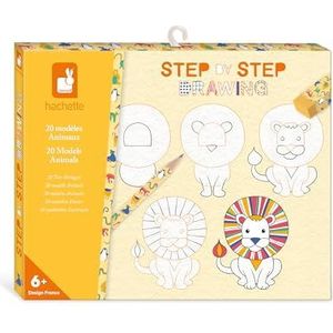 Janod - Step by Step Drawing – leren tekenen – 20 diermodellen – tekenset voor kinderen – leren tekenen en concentreren – vanaf 6 jaar – J09155
