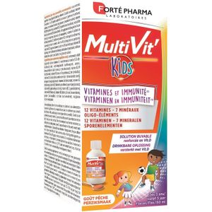 MultiVit' Kids - Drinkbare Oplossing - Perzik - 12 Vitaminen - 7 Mineralen