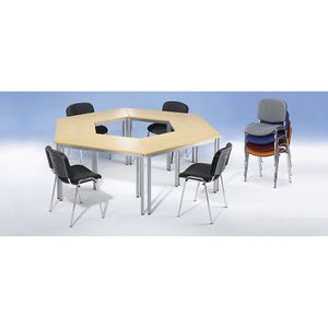 eurokraft basic Universele tafel, trapeziumvormig, h x b x d = 740 x 1400 x 700 mm, blad ahornhoutdecor, frame blank aluminiumkleurig