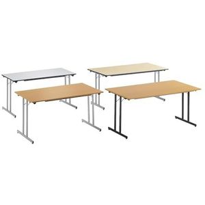 Inklapbare tafel, STANDAARD, frame van vierkante staalbuis met stelvoetjes, 1400 x 800 mm, frame aluminiumkleurig, blad ahornhoutdecor
