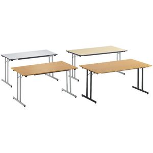 Inklapbare tafel, STANDAARD, frame van vierkante staalbuis met stelvoetjes, 1400 x 800 mm, frame aluminiumkleurig, blad lichtgrijs