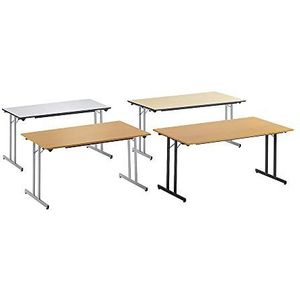 Inklapbare tafel, STANDAARD, frame van vierkante staalbuis met stelvoetjes, 1400 x 700 mm, frame aluminiumkleurig, blad ahornhoutdecor