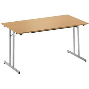 Inklapbare tafel, STANDAARD, frame van vierkante staalbuis met stelvoetjes, 1200 x 600 mm, frame aluminiumkleurig, blad beukenhoutdecor