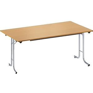 Inklapbare tafel, met afgeronde randen, tafelpoten van staalbuis, bladvorm rechthoekig