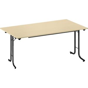 Inklapbare tafel, met afgeronde randen, tafelpoten van staalbuis, bladvorm rechthoekig, 1400 x 700 mm, frame zwart, blad ahornhoutdecor