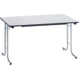 Inklapbare tafel, met afgeronde randen, tafelpoten van staalbuis, bladvorm rechthoekig, 1200 x 700 mm, frame aluminiumkleurig, blad lichtgrijs