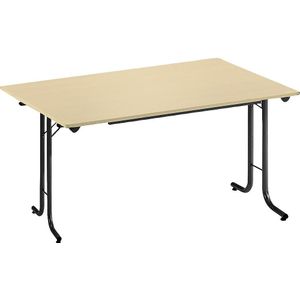 Inklapbare tafel, met afgeronde randen, tafelpoten van staalbuis, bladvorm rechthoekig, 1200 x 700 mm, frame zwart, blad ahornhoutdecor