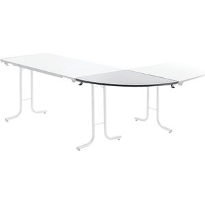 Aanbouwtafel bij inklapbare tafel, bladvorm kwartcirkel, 700 x 700 mm, frame aluminiumkleurig, blad lichtgrijs