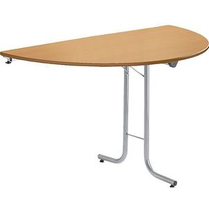 Aanbouwtafel bij inklapbare tafel, bladvorm halve cirkel, 1400 x 700 mm, frame aluminiumkleurig, blad beukenhoutdecor