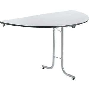 Aanbouwtafel bij inklapbare tafel, bladvorm halve cirkel, 1400 x 700 mm, frame aluminiumkleurig, blad lichtgrijs
