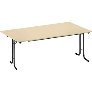 Inklapbare tafel, met afgeronde randen, tafelpoten van staalbuis, bladvorm rechthoekig, 1600 x 800 mm, frame zwart, blad ahornhoutdecor