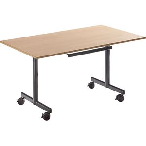 Tafel met neerklapbaar tafelblad, verrijdbaar, h x b x d = 720 x 1200 x 800 mm, beukenhoutdecor