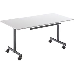 Tafel met neerklapbaar tafelblad, verrijdbaar, h x b x d = 720 x 1600 x 800 mm, grijs