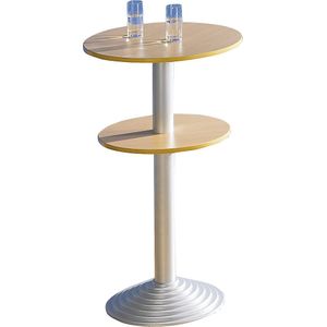 Bistrotafel met gietijzeren voet, 2 tafelbladen, afstand 30 cm, beukenhoutdecor, zuil aluminiumkleurig