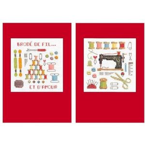 Le Bonheur des Dames Gru&#223;karten 2er Set Kreuzstich Stickpackung ""Atelier Couture"", Z&#228;hlmuster, 10,5x15cm