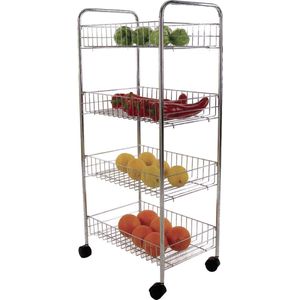 MSV Keuken/badkamer trolley - rvs metaal - zilver - met wielen - 38 x 35 x 78 cm - 4 niveaus