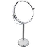 MSV Make-up spiegel - 2-zijdig/vergrotend - op stevige voet - chrome zilver - 15 x 16 cm