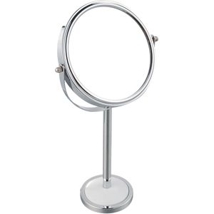 MSV Make-up spiegel - 2-zijdig/vergrotend - op stevige voet - chrome zilver - 15 x 16 cm
