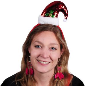 Kerstmuts haarband/diadeem met pailletten - Kerstaccessoires/tiara