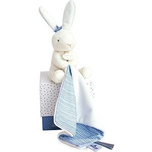 Doudou et Compagnie - Pluche konijn met knuffeldier - 10 cm - blauw en wit - quilt konijn - DC3514