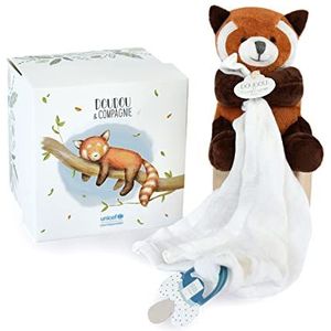 Doudou et Compagnie - Collectie UNICEF – knuffeldier fopspeenhouder Panda Roux – fopspeenhouder 12 cm – cadeau-idee voor geboorte baby, meisjes en jongens – garantie verloren knuffeldier – baby & mij