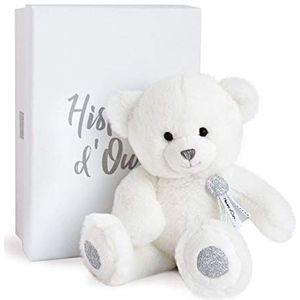 Histoire d'Ours, Pluche beer, wit en zilver glitter, 24 cm, Charms-collectie, zacht en rond pluche dier, met geschenkdoos voor kinderen vanaf 2 jaar, cadeau-idee geboorte, HO2805