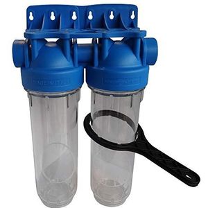 AQUAWATER - 104509 - Dubbel blank filterstation met ontgrendelingssleutel - Standaardmaat 10"" - Aansluiting F20/27 (F3/4"")