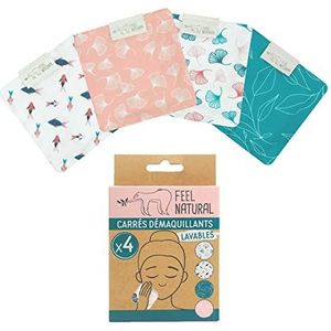 Feel Natural 858270 Make-upverwijderaar, vierkant, 4 stuks,wit, groen, blauw, roze, paars