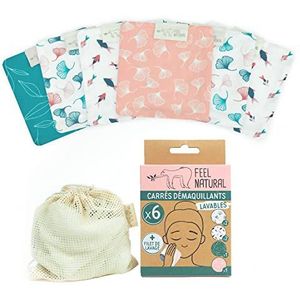 Set van 6 vierkante make-up removers, met Feel Natural wasnetten
