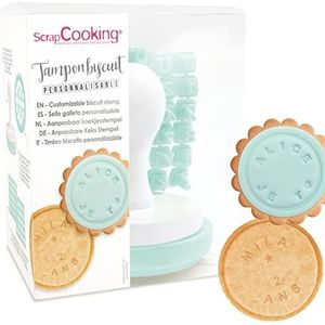 SCRAP COOKING - Gepersonaliseerde berichtenstempel voor koekjes - Ronde stempel van hout en siliconen voor het personaliseren van zandkoekjes, koekjes - Cadeau voor gebak - 2036, watergroen