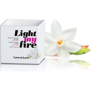 Love To Love Light My Fire, massagekaars, met sheaboter en jojoba-olie, stimulerende geurvariaties, 80 ml wit