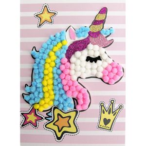 Knutselset Kind 3+ - Eenhoorn Glitters - Pompoms Vorm Plakken - Hobby - 15x21cm