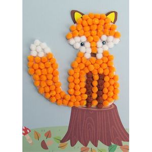 Knutselset Kind 3+ - Vos Boomstam - Pompoms Vorm Plakken - Hobby - 15x21cm