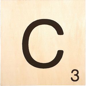Houten Bordje 10x10x0.5cm - C - Zwarte Letter/Woordwaarde - Onbehandeld - Onderzetter/Homedeco