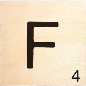 Houten Bordje 10x10x0.5cm - F - Zwarte Letter/Woordwaarde - Onbehandeld - Onderzetter/Homedeco