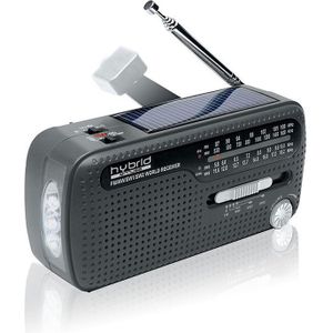 Muse MH-07DS Draagbare zwengelradio, wereldontvanger met zaklamp en zonne-oplaadfunctie (dynamo, mobiele telefoonlader, zonne-energie, USB, mini-USB)