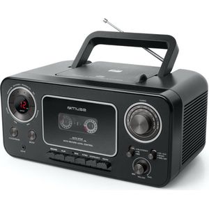Muse M-182 Stereo-radio met cd-speler en cassetterecorder met opnamefunctie, werkt op batterijen mogelijk (FM en AM-tuner, AUX-ingang, telescopische antenne), zwart