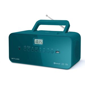Muse M-30 BTB draagbare radio/CD/MP3/USB met bluetooth-functie, zendergeheugen, net- of batterijvoeding, blauwgroen