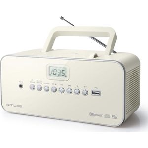 Muse M-30 BTN Draagbare radio/CD/MP3/USB met Bluetooth-functie, zendergeheugen, net- of batterijvoeding wit