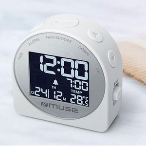 Muse M-09 CW - Reiswekker met temperatuur- en datum weergave, wit