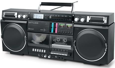 MUSE Bluetooth Retro Boombox met radio, CD, cassetterecorder, 80 W uitgangsvermogen, USB, aux, Micro SD-kaartsleuf