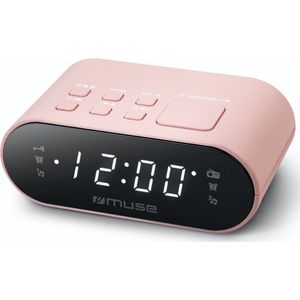 MUSE DUALER PLL Radio in roze, handige FM-PLL-radio met dubbel alarm, led-display, 24-uurs dimmer en batterijback-up