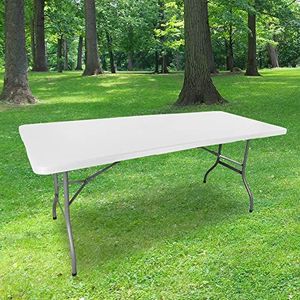 Klaptafel, 180 cm, rechthoekig, wit, campingtafel voor 8 personen, L 180 x B 74 x H 74 cm, HDPE, hoge dichtheid, dikte 3,5 cm, poten van gecoat staal, grijs, ideaal voor ceremonies