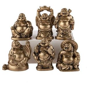lachineuse - Set van 6 lachende Boeddha's – beeldjes van kleine Boeddha – gezondheid, geluk, succes, liefde – decoratie Feng Shui geluksbrenger binnen – cadeau-idee decoratie Zen Azië