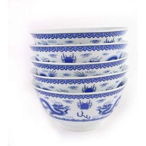 lachineuse - Serie 5 Chinese rijstschalen – design Chinese draak – praktische schalen – blauwe kleur van China – Chinese tradities en decoratie – cadeau-idee China Azië