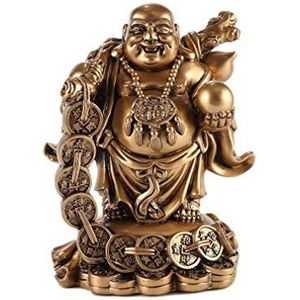 lachineuse - Lachende Boeddha beeldje - Boeddhistische tradities - Chinese sappen - Feng Shui symbool geluk & fortuin in huis - van gouden hars 16,5 cm - Decoratief idee en cadeau China, Azië