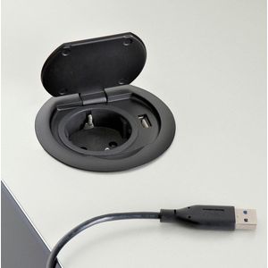 Thebo inbouw stopcontact met deksel en usb lader, zwart