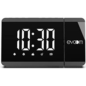 Evoom Slim UP EV304571 Wekker met 2 USB-poorten, radio, thermometer, snooze-modus, dubbel alarm, zwart