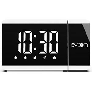 Evoom Slim UP EV304588 - wekkeroverprojector + 2 USB-poorten - radio, thermometer, sluimermodus, dubbel alarm - wit