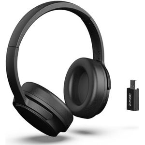 R-MUSIC RM306841 Draadloze tv-hoofdtelefoon met 2,4 GHz USB-ontvanger, 12 uur batterijduur, FM-radio, 3,5 mm jack-poort, draaibare oordopjes, zwart